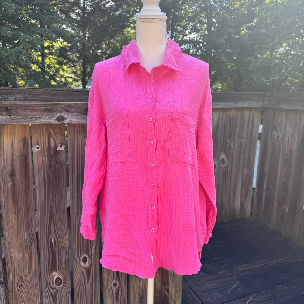 DAVI & DANI Vibrant Pink Button-Down Shirt